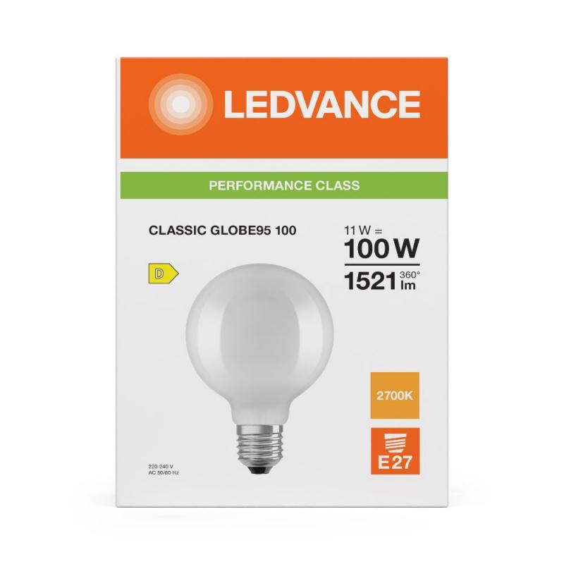 Ledvance E27 LED Kugellampe Globe95 Classic matt 11W wie 100W 2700K warmweißes Licht